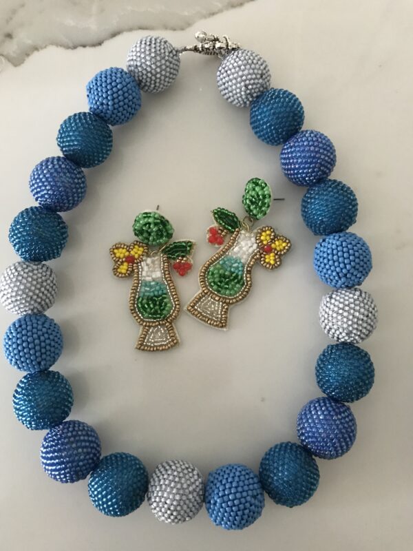 Three Layered Navy Blue Beads Kundan Cz Stone Necklace|Kollam Supreme